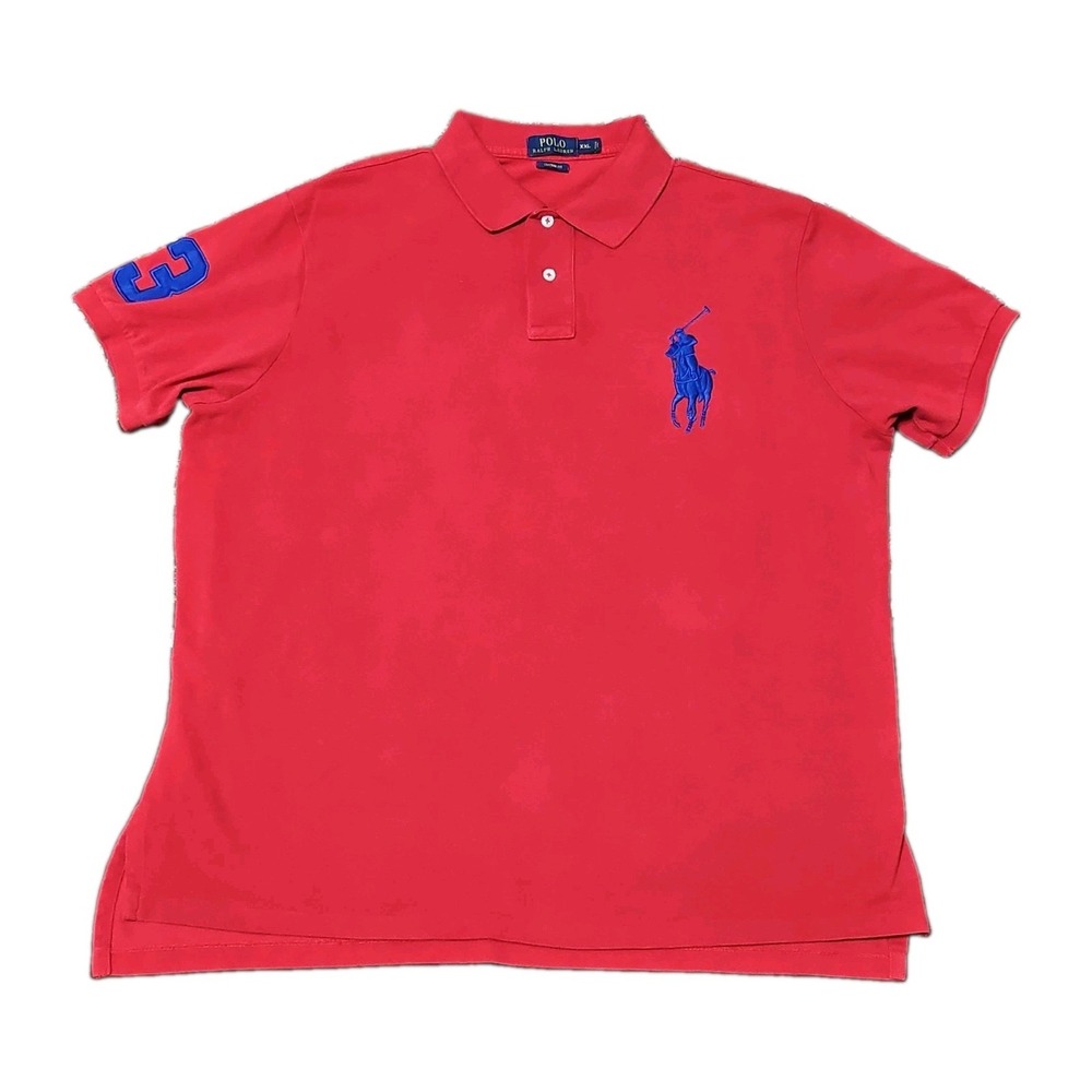 Polo Ralph Lauren Red Blue Big Pony #3 Embroidered Men XXL Custom Fit